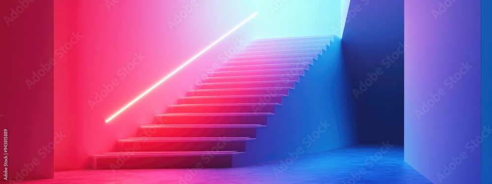 Poster 3d rendering of stairs in a building leading to the side