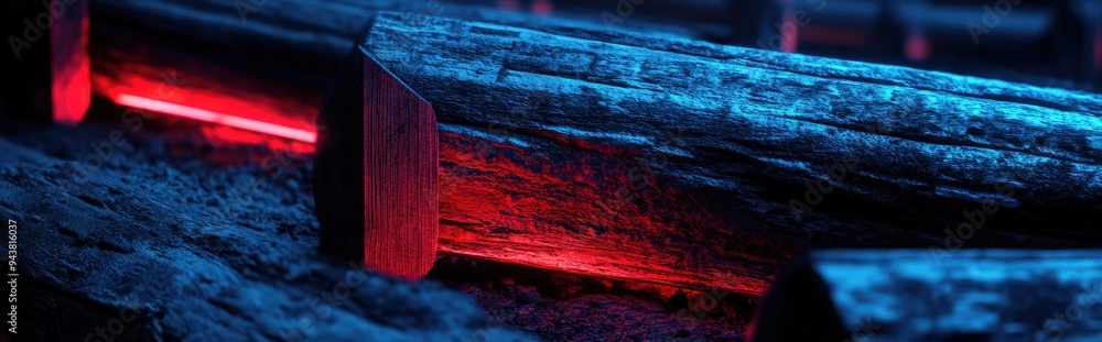 Poster 3d rendering of aged logs as part of a wooden building structure detailed close up