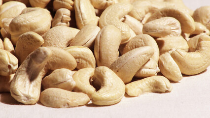 Stacked raw cashew nuts