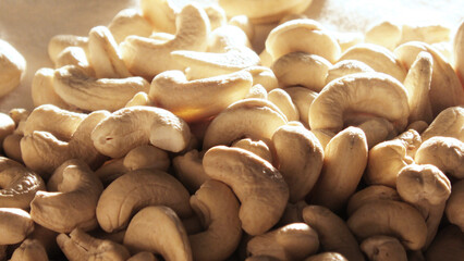 Stacked raw cashew nuts