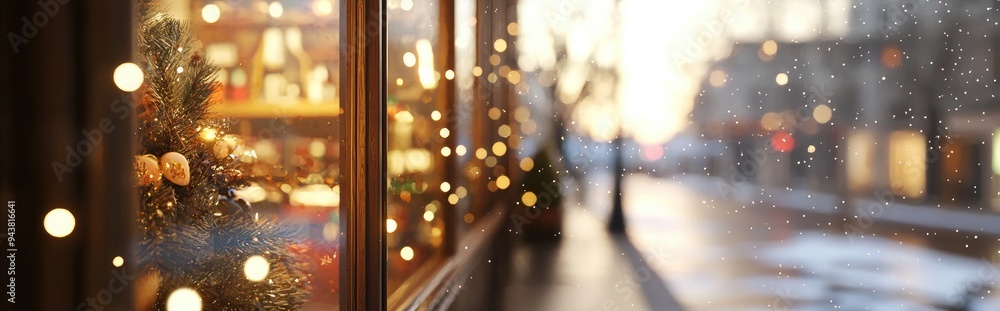 Poster 3d rendering of a blurred shop window adorned for winter suitable for background use