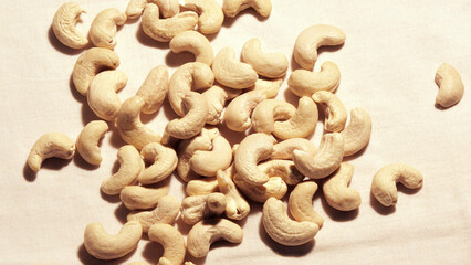 Stacked raw cashew nuts