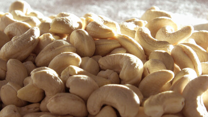 Stacked raw cashew nuts