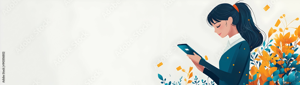 Poster woman checking account balance concept as a woman checking her account balance using a mobile bankin