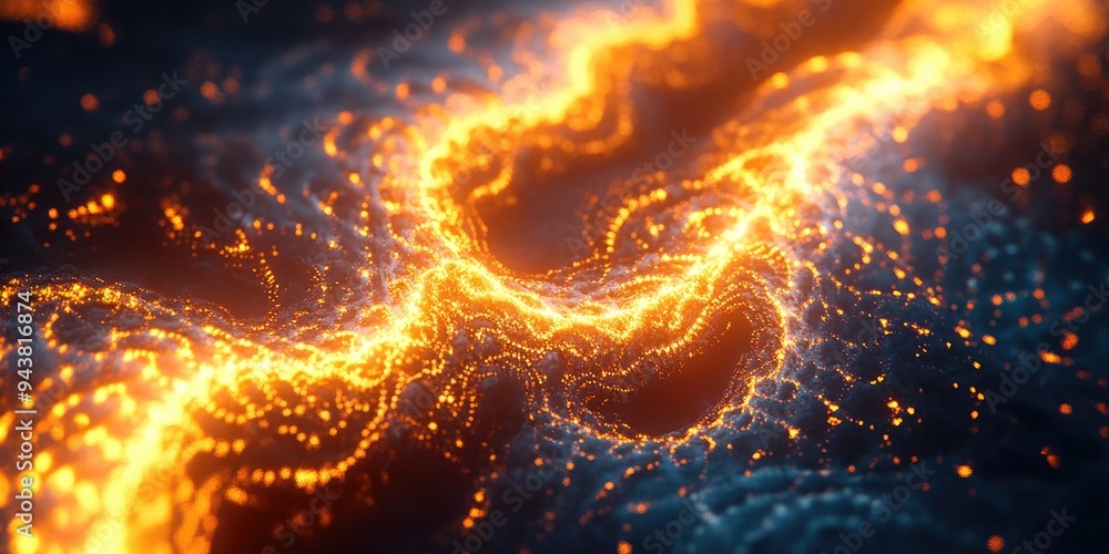 Poster light pattern fractal illustration in a scientific 3d cartoon rendering background with a glowing fi