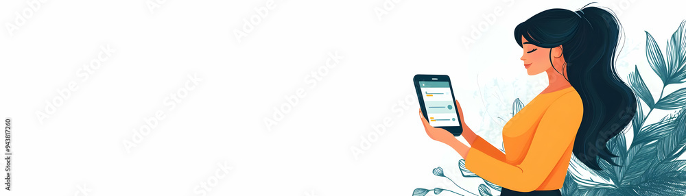 Poster woman receiving payment notification concept as a woman receiving a payment notification on her smar