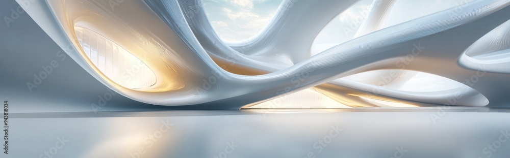 Aufkleber Smooth white abstract architectural background with nighttime illumination 3D rendering and illustration