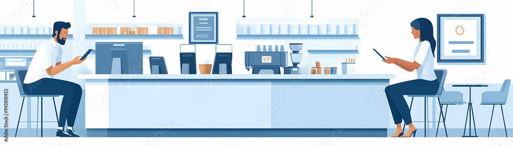 Poster person paying with mobile banking at cafe concept as a person using mobile banking to pay at a cafe 