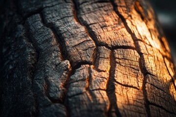 A tree trunk showing signs of fire damage.