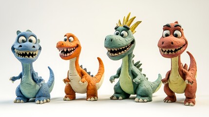 Fototapeta premium Playful Claymation-Style Cartoon Dinosaurs on a Fun Adventure