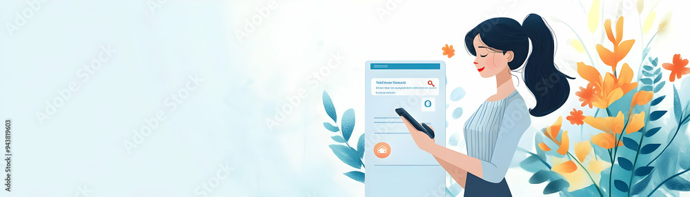 Poster woman checking account balance concept as a woman checking her account balance using a mobile bankin