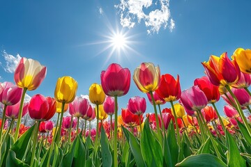 A bright sunny day with flowers in bloom.