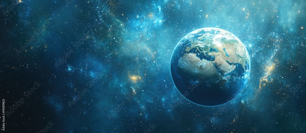Poster 3d cartoon depiction of earth in space view of the planet from above