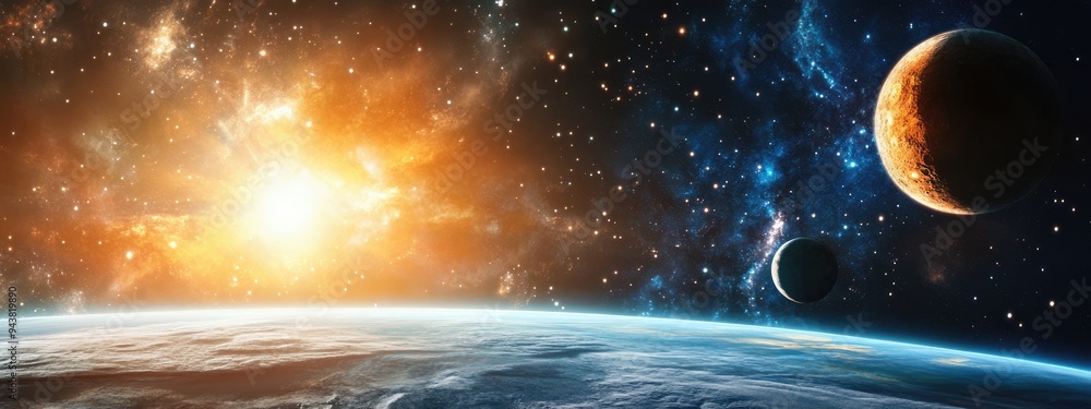 Aufkleber outer space depicted in a 3d cartoon rendering mixed media