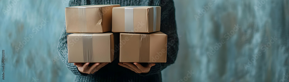 Poster person with packages and efficient delivery service concept as a person handling packages symbolizin
