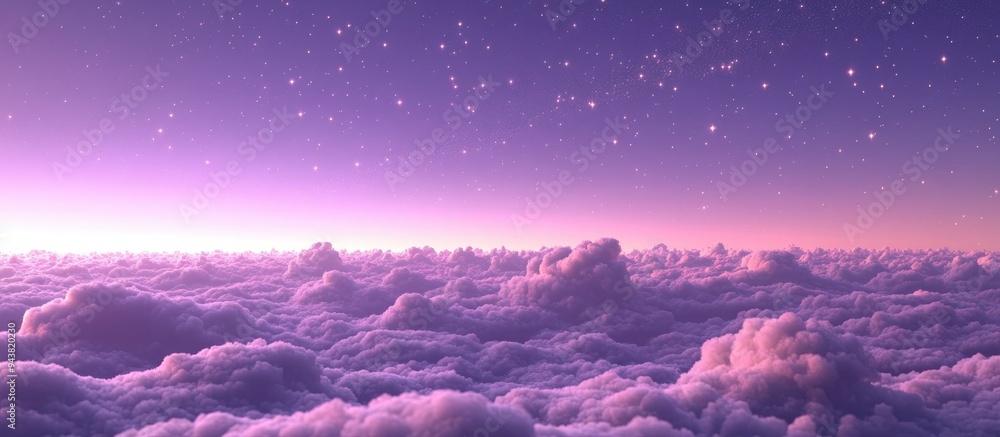 Aufkleber View of a purple evening sky with cirrus clouds and stars in a 3D cartoon rendering background abstract