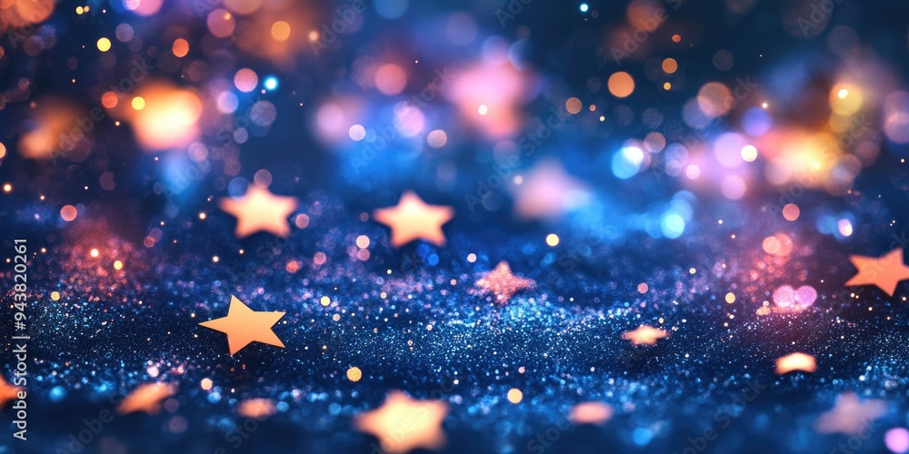 Fototapete elegant abstract background with bokeh lights and stars in a 3d cartoon rendering