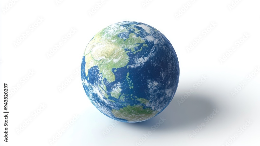 Poster flat icon of globe planet atmosphere in 3d cartoon rendering on white background
