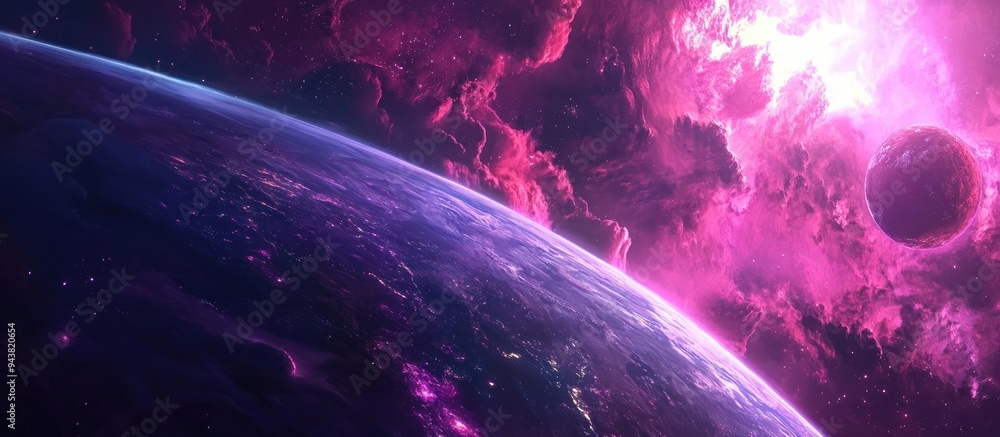 Poster space landscape featuring a view of the earth 3d cartoon rendering