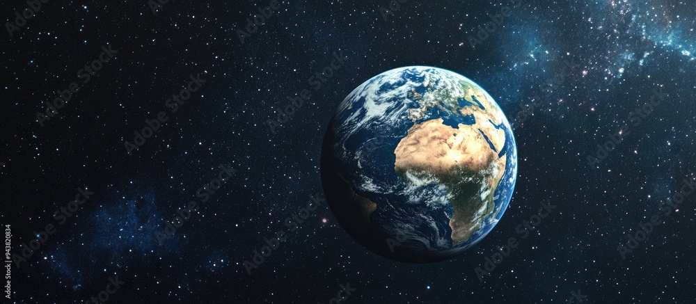Poster space landscape featuring a view of the earth 3d cartoon rendering