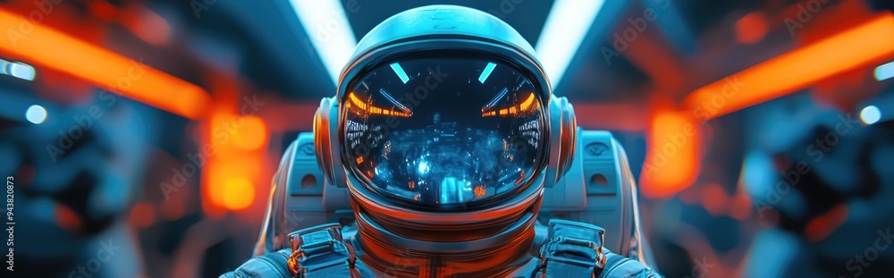 Poster cartoon rendering in 3d of a space pioneer mixed media