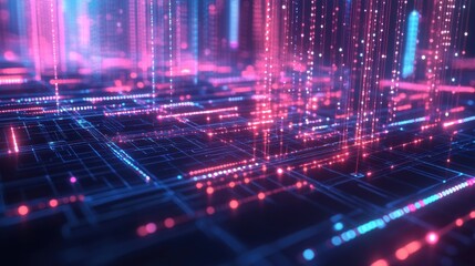 Fototapeta premium 3D network graphs with glowing nodes and lines, floating in an abstract digital space, symbolizing intricate data analysis and connectivity 