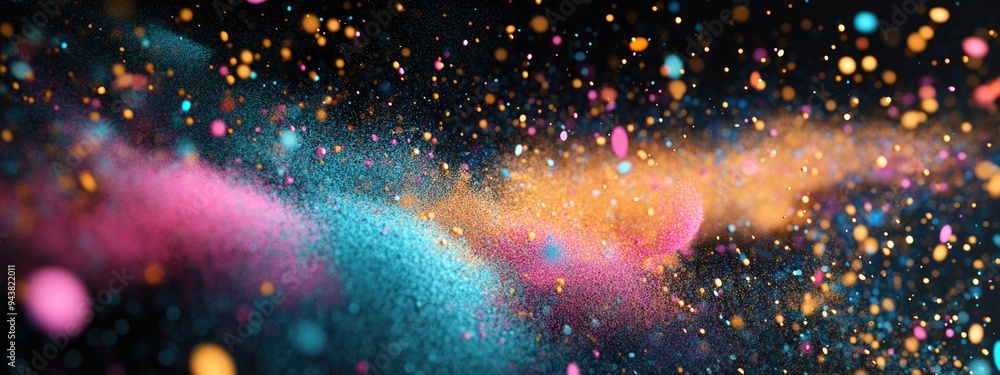 Leinwandbilder Abstract powder splatted background in a 3D cartoon rendering showcasing the freeze motion of exploding color powder and color glitter texture against a black backdrop