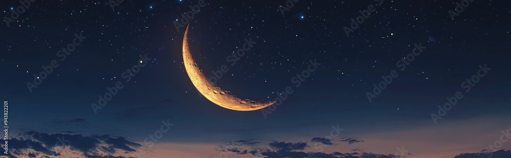 Poster crescent moon and jupiter depicted in 3d cartoon rendering