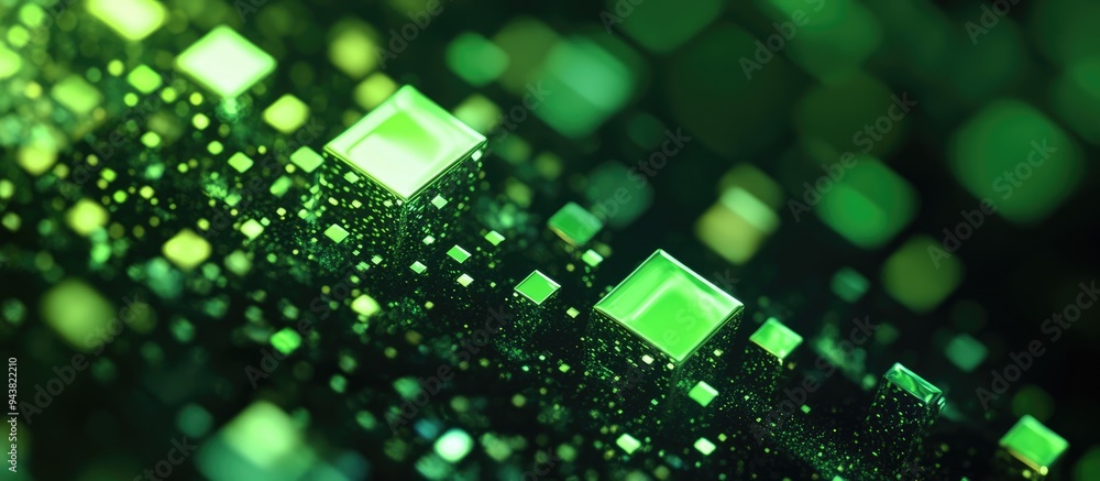 Aufkleber abstract green square bokeh on a black background featuring a 3d cartoon rendering fantasy fractal t