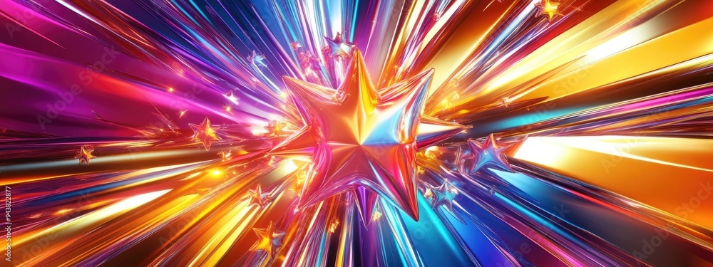 Poster Abstract multicolored background featuring a 3D cartoon rendering of an explosion star with gloss and lines Beautiful illustration