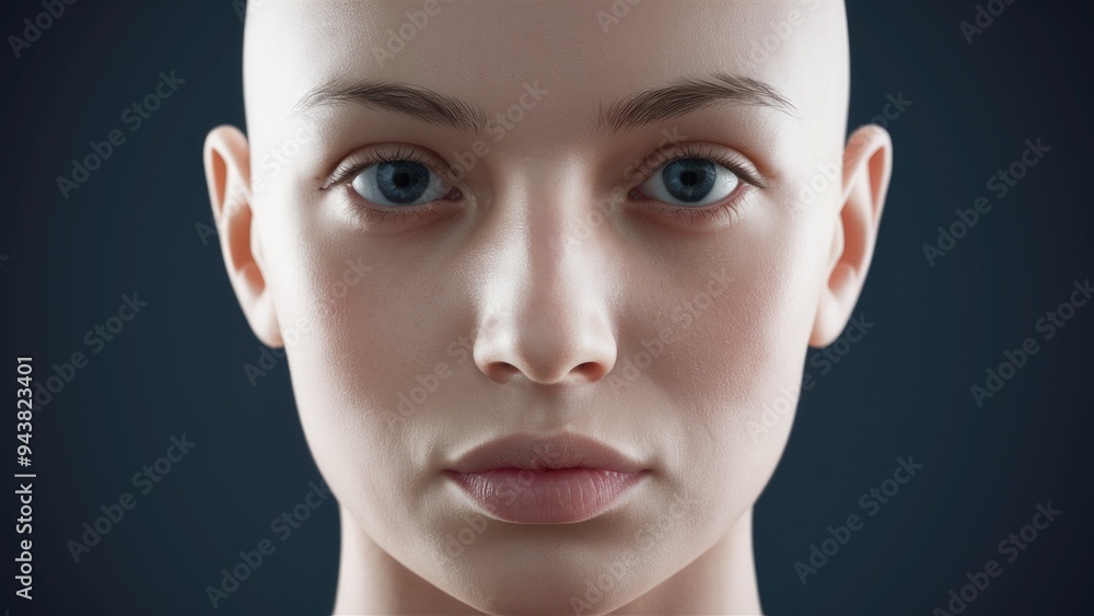 Poster close-up of a humanoid ai face in 3d illustration and rendering.