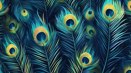 Majestic Peacock Feathers Pattern in Vibrant Blue and Green Colors - Vector Animal Print Texture for Design and Decor