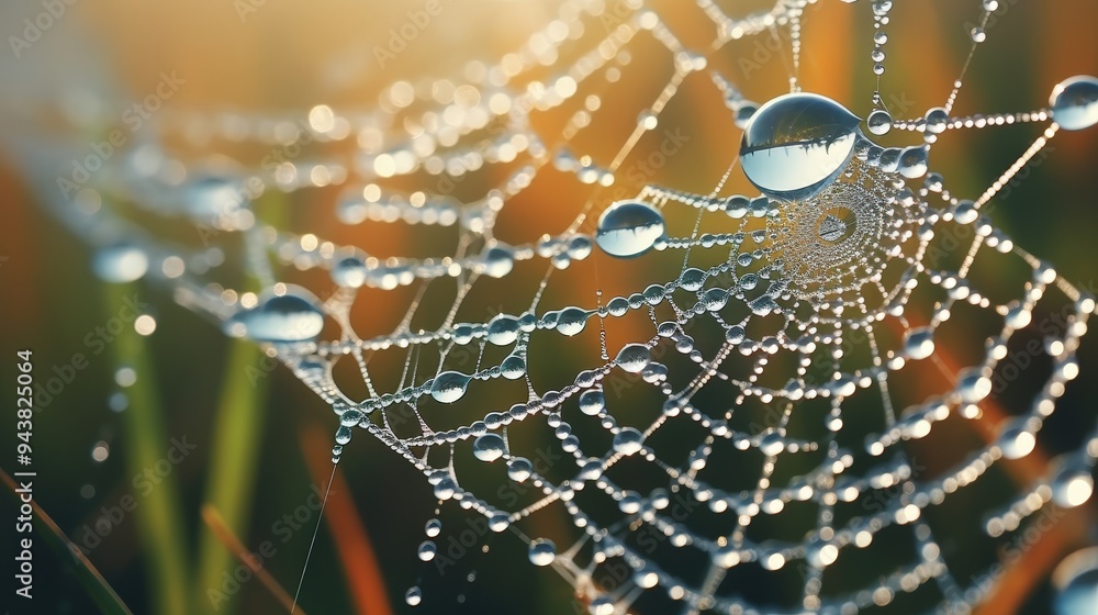 Wall mural dew drops on a spider web