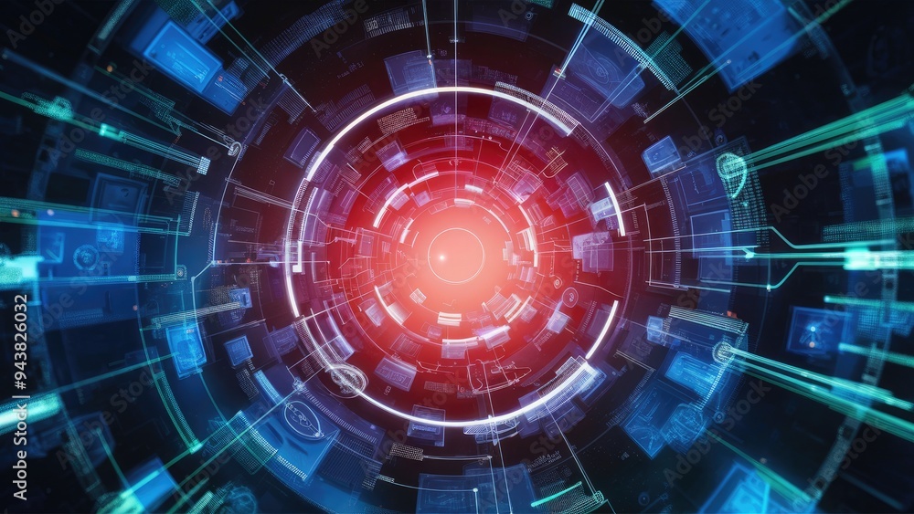 Poster digital technology network connection illustration in a cyberspace perspective