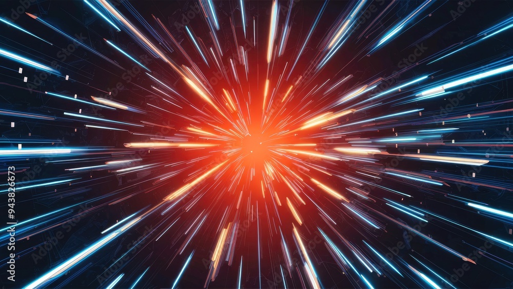 Poster dynamic flashing lights background, futuristic high-tech design, aerial element composition