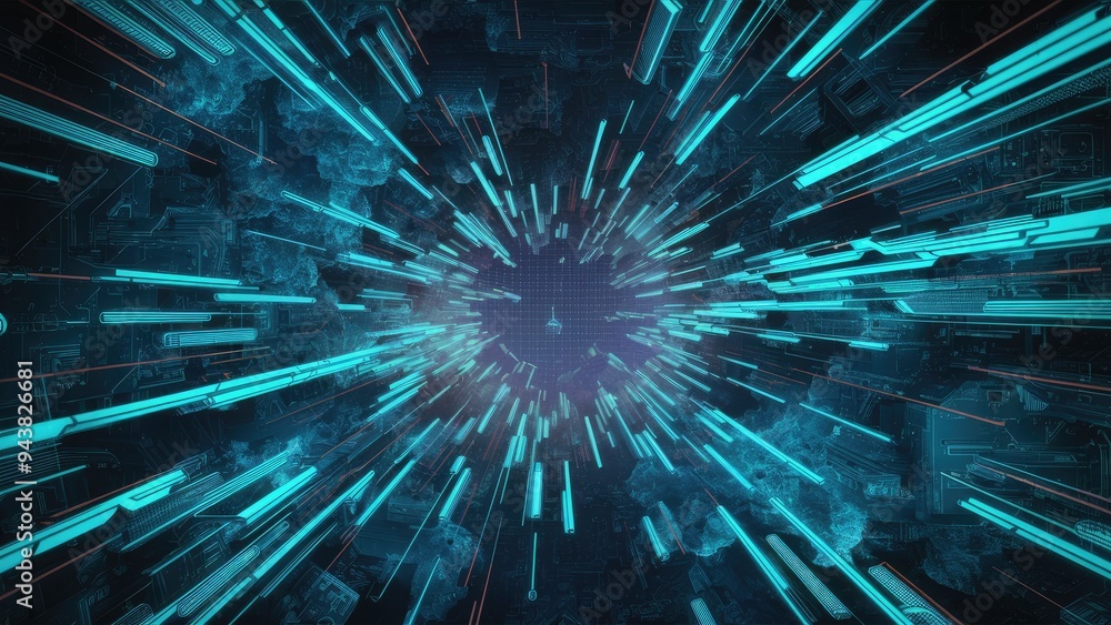 Poster dynamic digital lines with a cybernetic background, 3d rendering and illustration.