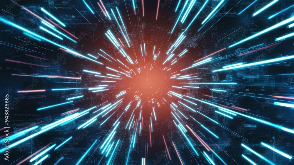 Poster dynamic digital lines with a cybernetic background, 3d rendering and illustration.