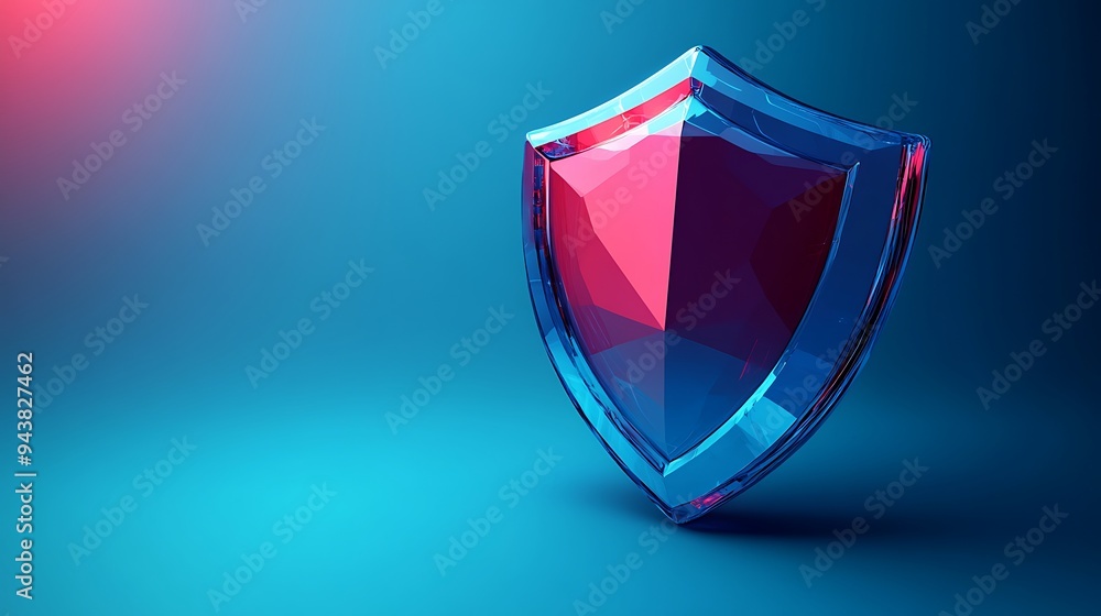 Poster a 3d rendered image of a futuristic shield symbolizing protection and security on a gradient blue ba