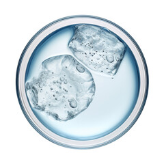 glass of water with ice top view isolated on transparent background cutout