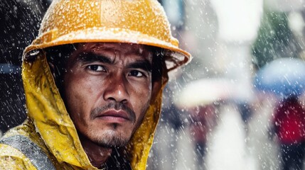 Close-Up of Construction Worker Enduring Extreme Weather, Demonstrating Dedication and Perseverance