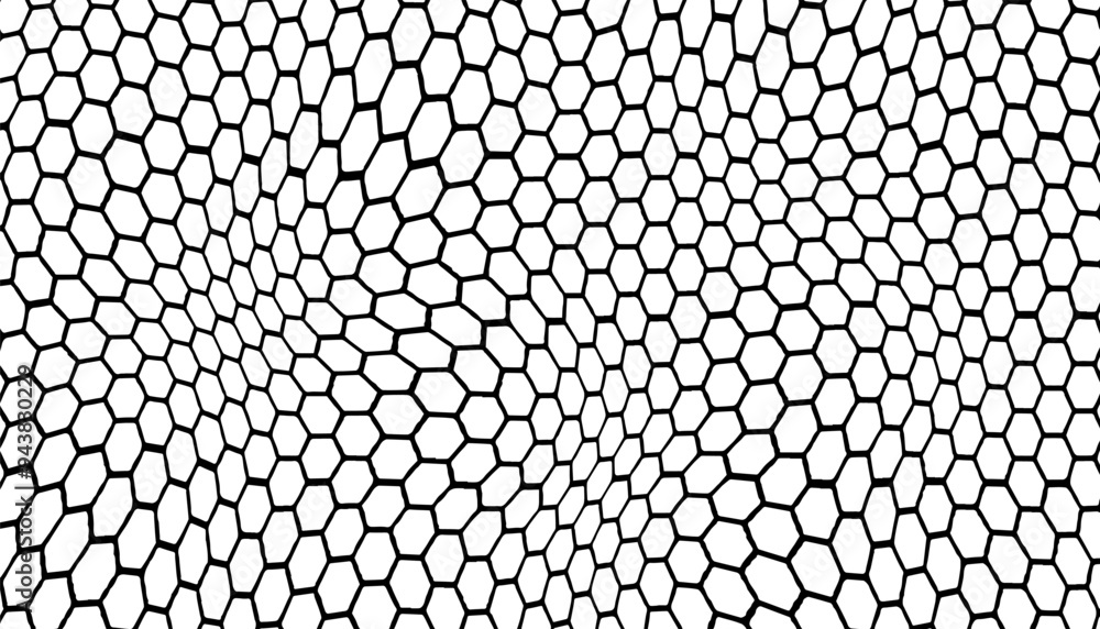 Poster dynamic honeycomb pattern. black isolated on white background hexagon texture. vector format illustr
