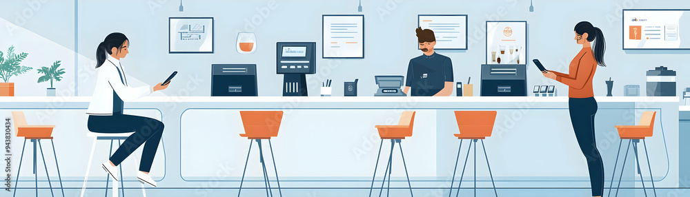 Poster person paying with mobile banking at cafe concept as a person using mobile banking to pay at a cafe 