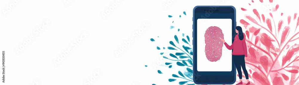 Poster person scanning fingerprint on phone concept as a person scanning their fingerprint for mobile banki