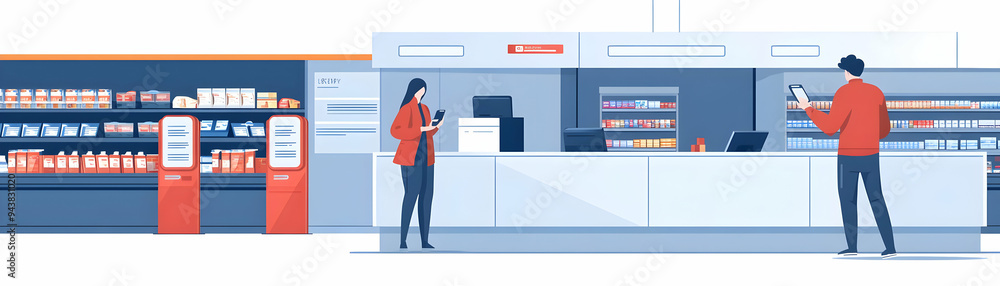 Poster person using mobile banking at supermarket concept as a person using a mobile banking app on their s
