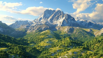 Fototapeta premium fantastic landscape scene with mountain, aerial view of the mountain, landscape scenery