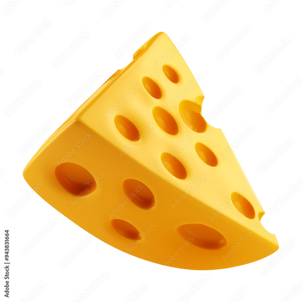 Poster slice of cheese 3d render icon isolated on transparent background cutout