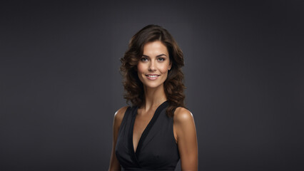 Fototapeta premium A captivating image of a mature brunette businesswoman exuding confidence and beauty. Her flawless skin, neat hair, and natural makeup create a timeless look