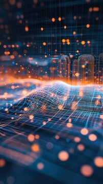Dynamic 3D scatter plots and data points, surrounded by holographic grids and abstract light patterns, symbolizing advanced analytics 
