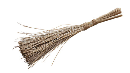 Magical Witch's Broomstick with Straw Bristles on White Background