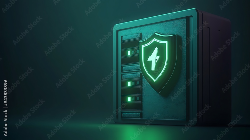 Aufkleber cybersecurity concept image featuring a glowing shield and secure server, illustrating data protecti
